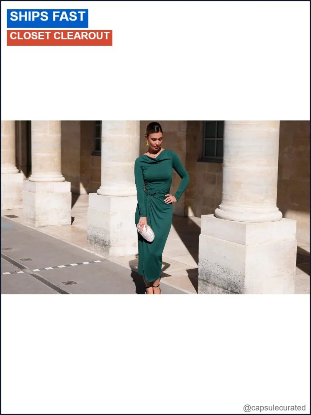 Womens Cowl Neck Long Sleeve Bodycon Midi Dress Ruched Formal Cocktail